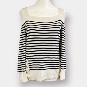 Express Sweater Long Sleeve Off Shoulder Size Large Black White